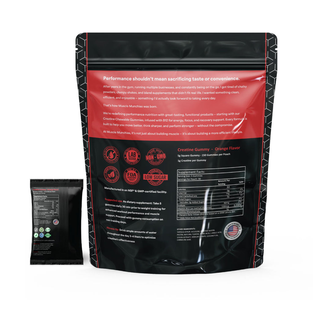 Muscle Munchies Creatine Gummies with Vitamin B-12- Delicious Muscle Building Supplement