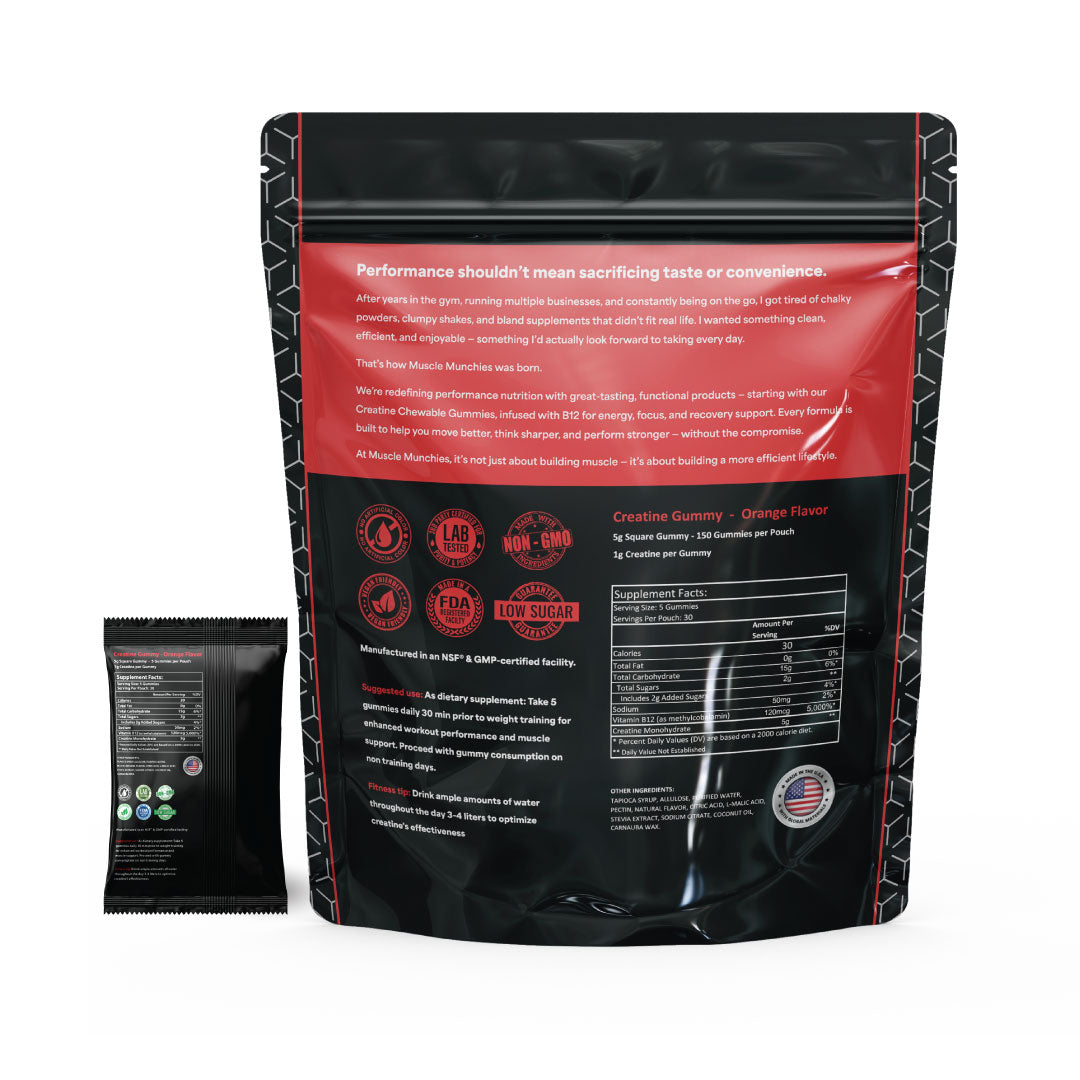 Muscle Munchies Creatine Gummies with Vitamin B-12- Delicious Muscle Building Supplement